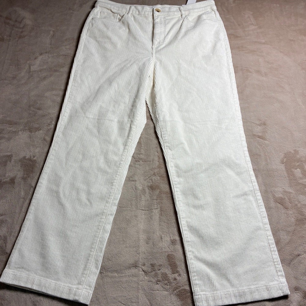 NWT Loft White Corduroy Pants Womens 32/14 High Rise Straight Leg Regular Inseam